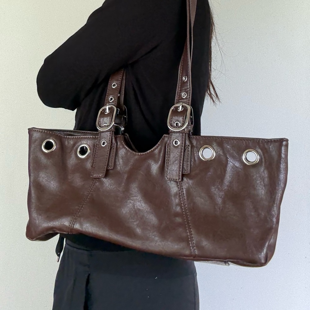 Korean Brown Faux Leather Tote Bag